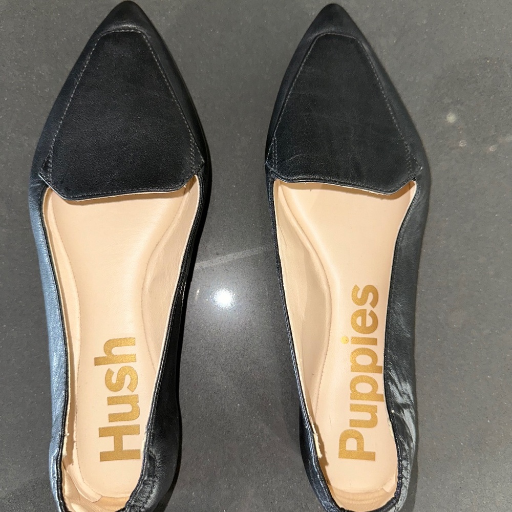 Hush Puppies Pointed Flat Shoes, Black, Size 10 Womens Wide Large